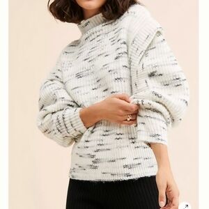 Varley Marled White & Black Cowl-Neck Sweater